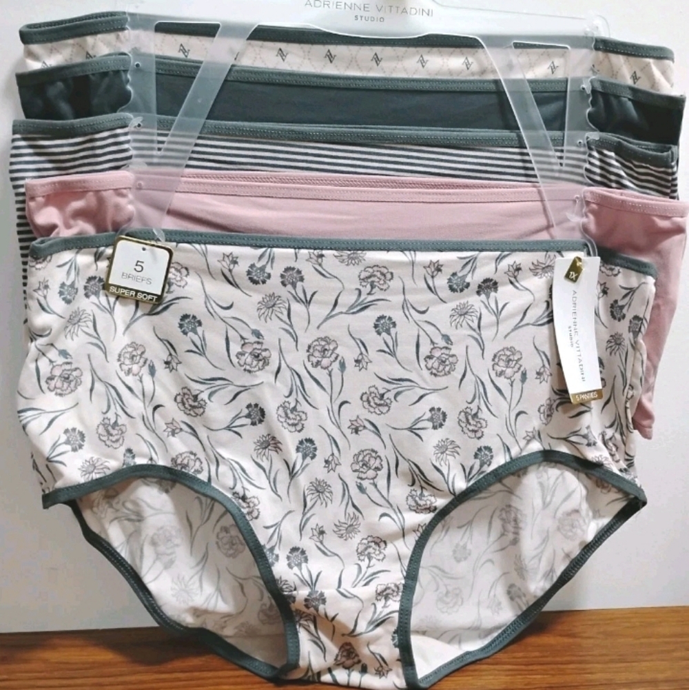 Adrienne Vittadini Cotton Briefs AV8647 Sz 1X- 5 Pack Polyester/Spandex Pink Gry